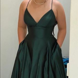 Silk Emerald Green V Neck Prom Dress